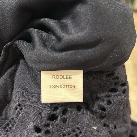 Roolee Navy Blue Long Sleeve Cotton Eyelet Fit Flare Modest Dress Size Medium - Picture 8 of 8